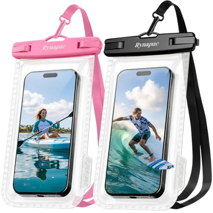 Rynapac Waterproof Phone Pouch 2 Pack, Waterproof Phone Case, [Up to 8.5''] | Face Unlock, Touchscreen, Durable IPX8 Dry Bag for iPhone 17 16 15 Pro Max, Includes Lanyard, Beach & Cruise Essentials 2026 - color: [Pink + Black] Waterproof Phone Pouch