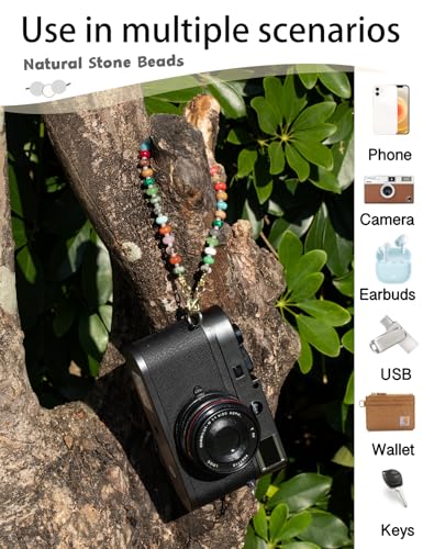 CH.yishi Beaded Phone Charm Wrist Strap with Tether Tab,Camera Lanyard - color: Mixed Stone