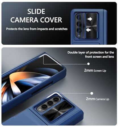 GBEE for Galaxy Z Fold 4 Case with Hinge Protection & Card Holder, Blue - color: Blue