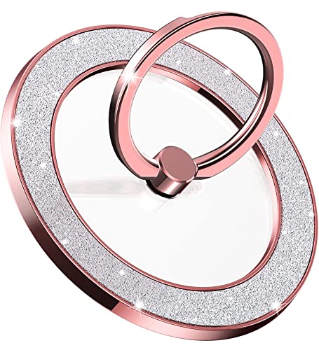Pikabo Magnetic Phone Ring Holder for MagSafe, Glitter Phone Grip Stand - color: Glitter Rose Gold