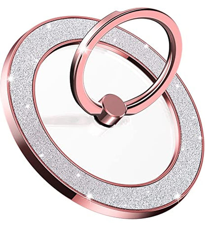 Pikabo Magnetic Phone Ring Holder for MagSafe, Glitter Phone Grip Stand - color: Glitter Rose Gold