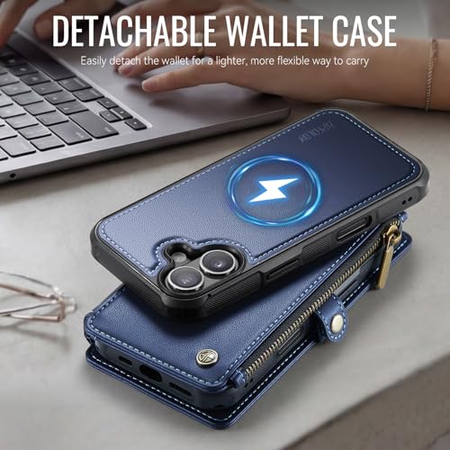 for iPhone 16 Plus - Phone Case Wallet Magnetic Detach, Navy Blue - color: Navy Blue, size: iPhone 16 Plus