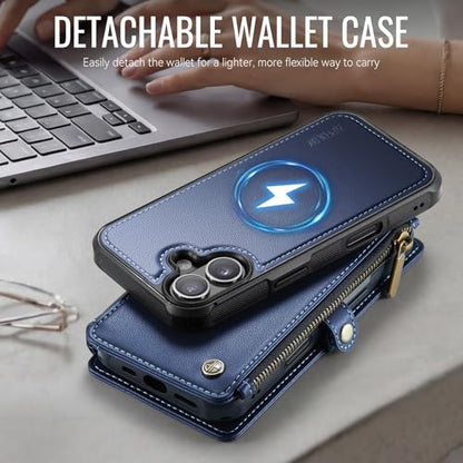 for iPhone 16 Plus - Phone Case Wallet Magnetic Detach, Navy Blue - color: Navy Blue, size: iPhone 16 Plus