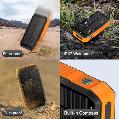 Solar Power Bank 66800mAh Built in Hand Crank for Camping and Hiking - color: orange