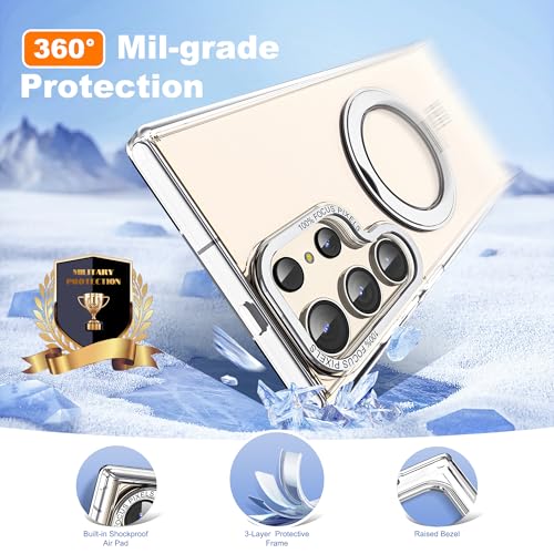 for Samsung Galaxy S22/S23 Ultra Case with 360° Spin Stand,Clear | 360° Spin Magnetic Ring Stand,Compatible with Magsafe,Military Protection Phone Case - color: Clear, size: S22 Ultra & S23 Ultra