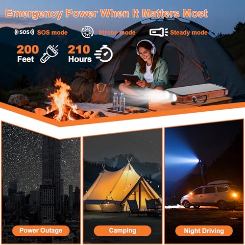 Solar Charger Power Bank 20000mAh, Wireless Fast Charging Battery Pack with 3 Built-in Cables & USB-C Input, Dual LED Flashlights, Portable Phone Charger for Camping, Travel & Emergency Use - color: Orange