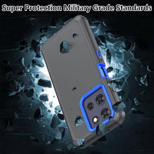 Shockproof Phone Case for Motorola Moto G Power 5G 2025/Moto G Play 2025 with Belt Clip Holster,Rugged Full-Body Protective Case Cover with Kickstand & Holster (Black+Blue) - color: Black+Blue