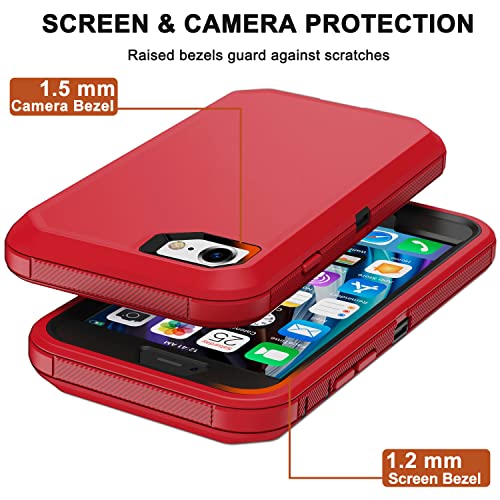 for iPhone SE 2020 Case, iPhone 8 Case, iPhone 7 Case with Belt Clip Holster, 2X Screen Protector, Heavy Duty Military Grade Rugged Shockproof Protective Cover for iPhone 7/8/SE 2nd - color: Red