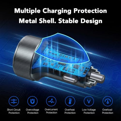 4-Port USB C Car Charger Fast Charging, 78W Metal Car Phone Charger - color: Grey-1Pc