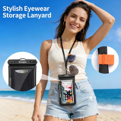 Waterproof Phone Pouch Floating 2 Pack, IP68 Waterproof Phone Case with Lanyard for iPhone 17 16 15 Pro Max, Galaxy S26 Ultra, Touch Screen, Cell Phone Dry Bag for Beach Cruise Essentials, Up to 8.5" - color: Black + Pink