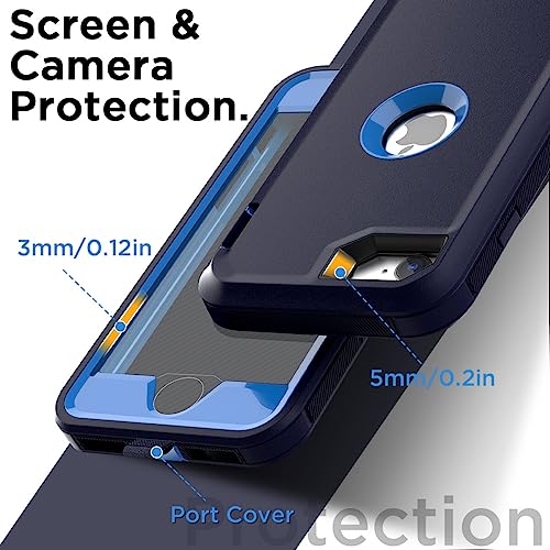 AICase for iPhone SE Case 3rd & 2nd Generation, for iPhone SE 2022/2020 Built-in Screen Protector Heavy Duty Protective Shockproof 3-Layer Full Body Rugged Phone Cover, Admiral Blue/Royal Blue - color: Admiral Blue/Royal Blue