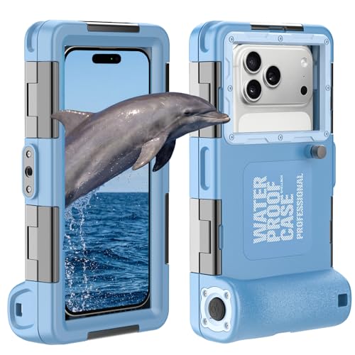 Underwater Snorkeling Diving Phone Case, Waterproof Phone Case for iPhone 16/15/14/13/12/11Pro Max/XR/XS for Samsung Galaxy S24/S23/S22/S21,Universal Scuba Underwater Photo Video Housing(Blue) - color: Blue