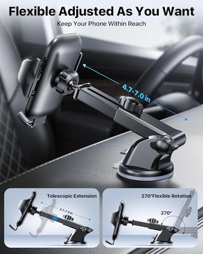 andobil Military-Grade Phone Holders for Your Car 【89+ LBS Strongest Suction & Metal Clip】 2026 Ultimate Car Phone Holder, Dashboard Windshield Vent Cell Phone Car Mount for iPhone Sumsung Android - color: Black