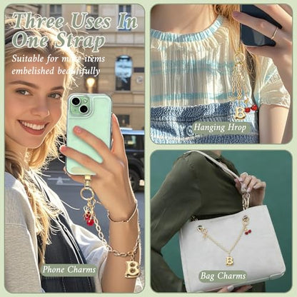 Phone Wrist Strap Phone Charm Strap with Bow & Cherry&letters Metal Phone Chain Tab Adjustable length - color: B