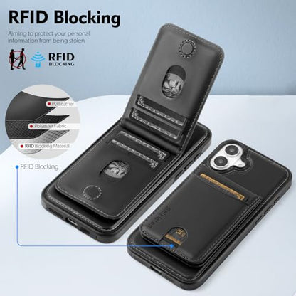 Shieldtop Compatible with MagSafe iPhone 16 Wallet Case,Black | 2 in 1 Detachable Magnetic,Credit Card Holder Slots,RFID Blocking,PU Leather,Kickstand,Flip Folio Phone Cover for Men & Women - color: Black, size: iPhone 16 6.1"