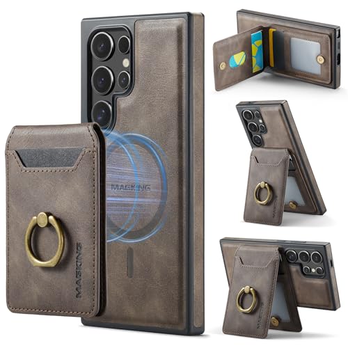 for Samsung Galaxy S26 Ultra 2 in 1 Detachable Card Bag Wallet Case Durable Leather Wallets Magnetic Card Holder 4 Card Slots Ring Stand RFID Blocking Coffee - color: Coffee, size: Samsung Galaxy S26 Ultra