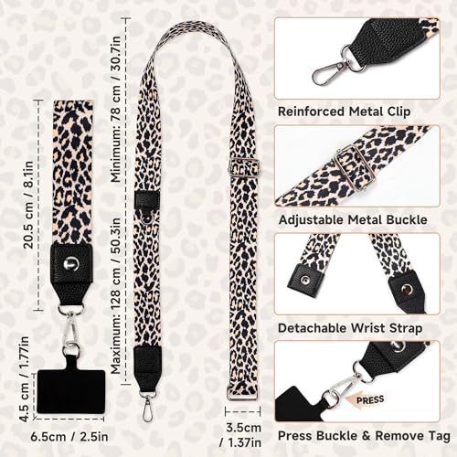 FUVLIFE Cell Phone Lanyard Crossbody, Clip and Go Phone Strap with Wallet - color: Leopard