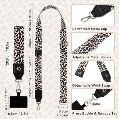 FUVLIFE Cell Phone Lanyard Crossbody, Clip and Go Phone Strap with Wallet - color: Leopard