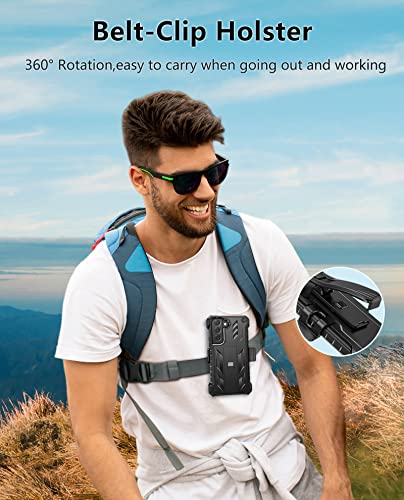 FNTCASE for Samsung Galaxy S22 Protective Case: Military Grade Protection Rugged Anti-Drop Case with Belt-Clip Holster & Kickstand - Full Shockproof Sturdy Durable Bumper Textured Cell Phone Cover | Rugged Kickstand, Military-Grade Drop Protection, Full B