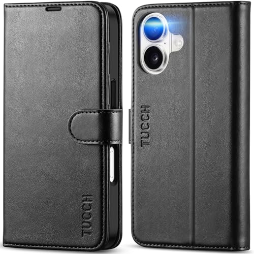 TUCCH Wallet Case for iPhone 17 (6.3") 2025, 4 Card Holders, Black | RFID Blocking, Viewing Stand, Shockproof TPU Shell, PU Leather, Magnetic Closure, Protective Folio Flip Cover - color: Black