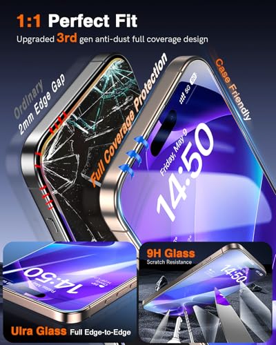 LK 3 Pack for iPhone 15 Pro Max Screen Protector [One-Pull Install]