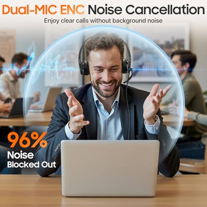 Necode USB Headset with Microphone for PC，Wired Computer Laptop Headset with Noise Cancelling Microphone, Work Headphones with Mic for Home Office Teams Zoom (USB-A&C)-Black