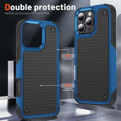 Designed for iPhone 16 Pro Max Case 2 in 1 Gift Militay Grade Drop Protective Rugged Heavy Duty Cover Shockproof Case for iPhone 16 Pro Max Phone Case for Women Men Boy Girl (Blue) - color: Blue