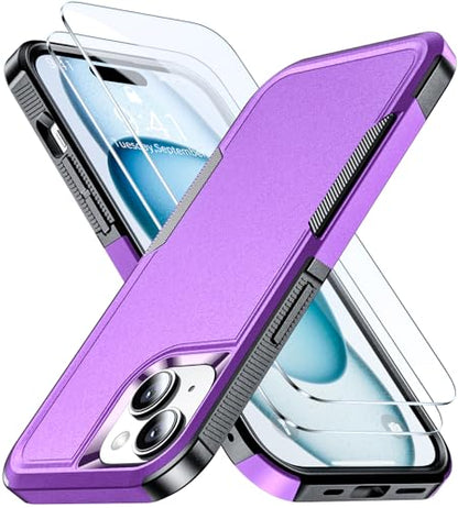 AEDILYS® for Apple Recommend Shockproof iPhone 15 Case,[15 FT Military Grade Drop Protection],with 2X [Kevlar® 9H Glass Screen Protector] (Purple) - color: Purple