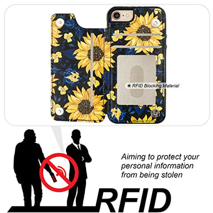 HAOPINSH for iPhone SE(2022) iPhone SE(2020) iPhone 7/8 Wallet Case with Card Holder, Blooming Sunflowers Back Flip Case PU Leather Kickstand Card Slots, Double Magnetic Clasp Cover 4.7" - color: Blooming Sunflowers