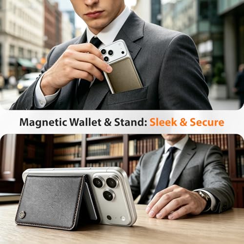 Magnetic Wallet for iPhone, Detachable Magnetic Card Holder Compatible with MagSafe, RFID Blocking Magnetic Phone Wallet with Kickstand for iPhone 17/16/15/14/13/12 Series, Black - color: Black