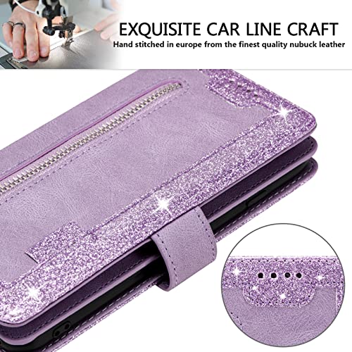 EYZUTAK Wallet Phone Case for Samsung Galaxy A15 4G/5G, Retro Matte 9 Card Holder Slots Zipper Pocket Handbag Case PU Leather Magnetic Closure Kickstand with Wrist Strap Flip Folio Purse Case - Purple - color: Purple, size: Samsung Galaxy A15 4G/5G