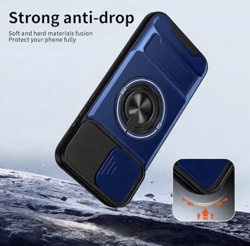 Dssairo for iPhone 15 Pro Max case with 360°Rotation Magnetic Ring Compatible with MagSafe Slide Camera Cover Foldable Stand Military-Grade Shockproof Protective case (Blue, iPhone 15 Pro Max) - color: Blue, size: iPhone 15 Pro Max