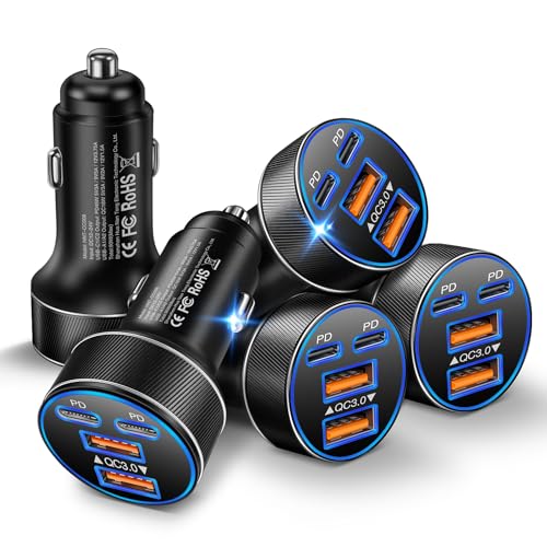 Car Charger USB C, 90W 4-Port Super Fast Charging Cigarette Lighter Plug - size: 5 Pack