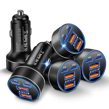 Car Charger USB C, 90W 4-Port Super Fast Charging Cigarette Lighter Plug - size: 5 Pack