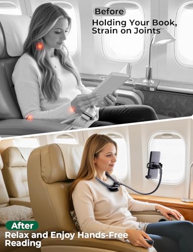 Tryone Neck Phone Holder for Bed: Hands-Free E-Reader Stand with Remote Page Turner for Reading, Flexible Gooseneck Mount for Kindle, iPhone, Perfect for Bed, Sofa & Travel
