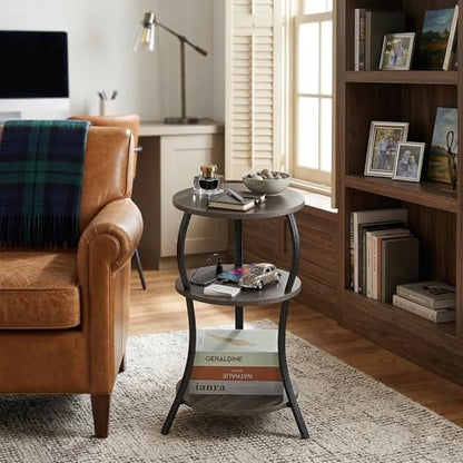 YEAKOO Small Side Table with Charging Station,3-Tier Round end Table - color: Grey, style: USB Charger