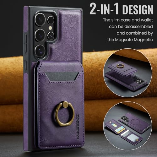 for Samsung Galaxy S26 Ultra 2 in 1 Detachable Card Bag Wallet Case Durable Leather Wallets Magnetic Card Holder 4 Card Slots Ring Stand RFID Blocking Purple - color: Purple, size: Samsung Galaxy S26 Ultra