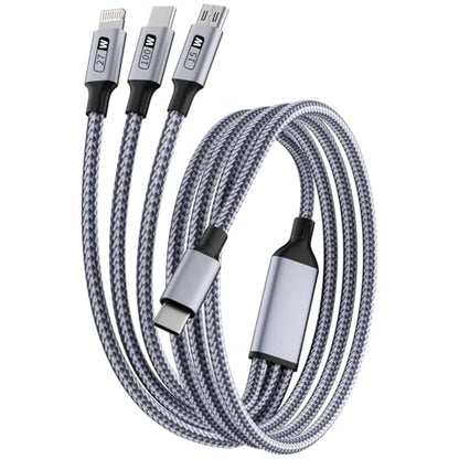 100W USB C Multi Charging Cable, 3 in 1, 5FT, 1Pack - color: USB C-Grey 100W-1Pack
