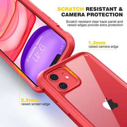 Diaclara Compatible with iPhone 11 Case, Full Body Rugged with Built-in Touch Sensitive Anti-Scratch Screen Protector, Soft TPU Bumper Case Clear Compatible with iPhone 11 6.1" (Red and Clear) - color: Red, size: iPhone 11