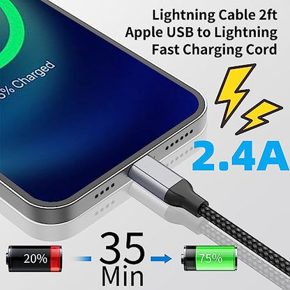 2 FT iPhone Charging Cable, 2 Pack [MFi Certified] USB to Lightning Cable 2ft for Car Fast Charging Braided Short iPhone Cord Compatible with Apple iPhone 14/13/12/11Pro/X/XR/8/7/6s/Plus/SE/iPad - size: 2FT