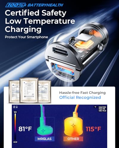 MRGLAS 90W USB C Car Charger Fast Charging [Invisible & All Metal Design] - color: Black