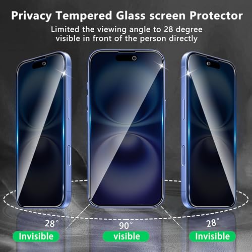 3 Pack Privacy Screen Protector Designed for iPhone 16/15/15 Pro,Full Coverage Anti-Spy Tempered Glass Film,9H Hardness,Anti-Fingerprint,Bubble Free,Easy to Install - color: iPhone 16/15/15 Pro FK3
