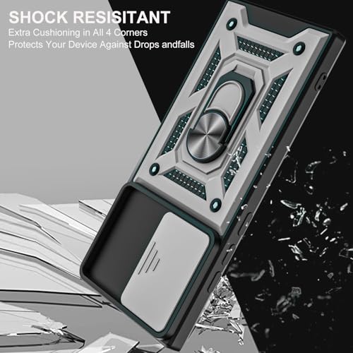 for Galaxy Note 20 Ultra Case, with Self Healing Flexible TPU Screen Protective [2 Pack] & Slide Camera Cover, 360°Rotation Ring Kickstand [Military Grade] Case. (Silver) - color: N-Silver