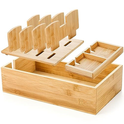 Fasmov Bamboo Charging Station, Charging Stand for Multiple Devices, Electronic Device Desktop Dock Stations Organizer, Cell Phone Docking Stations for Multi Laptop, Tablets, IPads, Watch, Earbuds