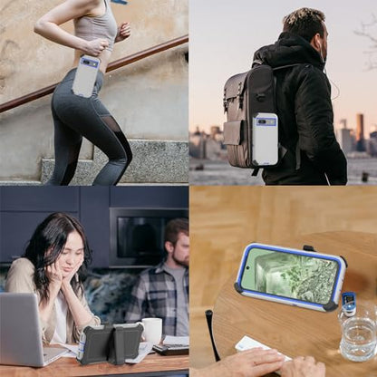 Compatible with Google Pixel 8A Case, with Belt Clip Holster Heavy Duty Rugged Shockproof Full Body Protection Kickstand Phone case for Google Pixel 8A 5G (Grey+Blue) - color: Grey+Blue