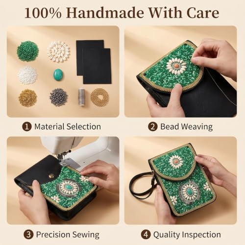 Small Crossbody Bags for Women, Cell Phone Shoulder Bag Boho Wallet Purse - color: Green Turquoise