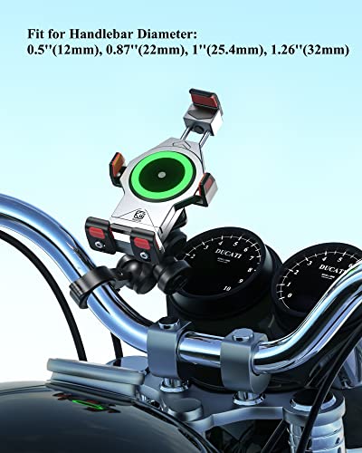 BRCOVAN Aluminum Alloy Motorcycle Phone Mount with Qi 15W Wireless Charger - color: SILVER