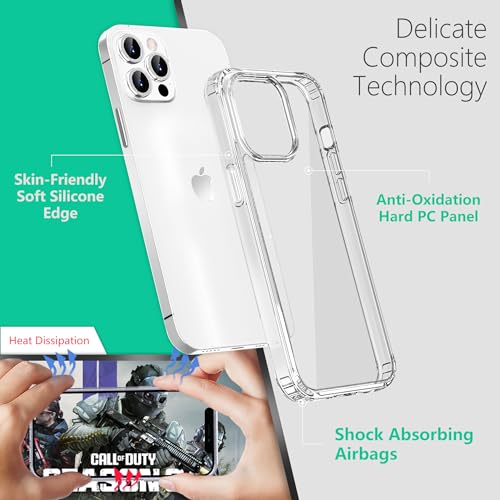 ONES for iPhone 12 Pro Max Clear Slim Hard Case Military Grade Protection [Shockproof Airbags] Raise Edges Protect Camera & Screen, [Anti Yellow & Slip] PC + TPU Hybrid Transparent Silicone Cover - color: HD Highly Clear, size: iPhone 12 Pro Max