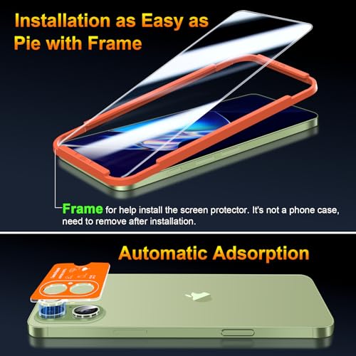QsmQam 3 Pack Screen Protector for iPhone 17 6.3 Inch + 1 Pack Individual Camera Lens Protector, Ultra HD Tempered Glass, Military Grade Shatterproof, Case Friendly [with Installation Frame] - size: iPhone 17