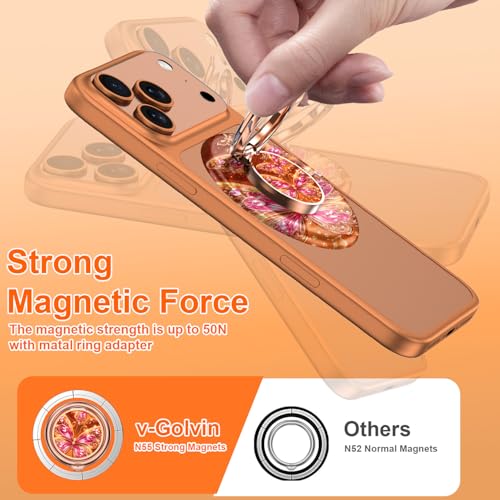 Magnetic Phone Ring Holder for MagSafe Grip,[Super Magnet],Stylish 360° Rotation Cell Phone Grip Stand Finger Ring Kickstand for iPhone 17 16 15 14 Pro Max,iPad and Smartphones,Light - color: Light Orange